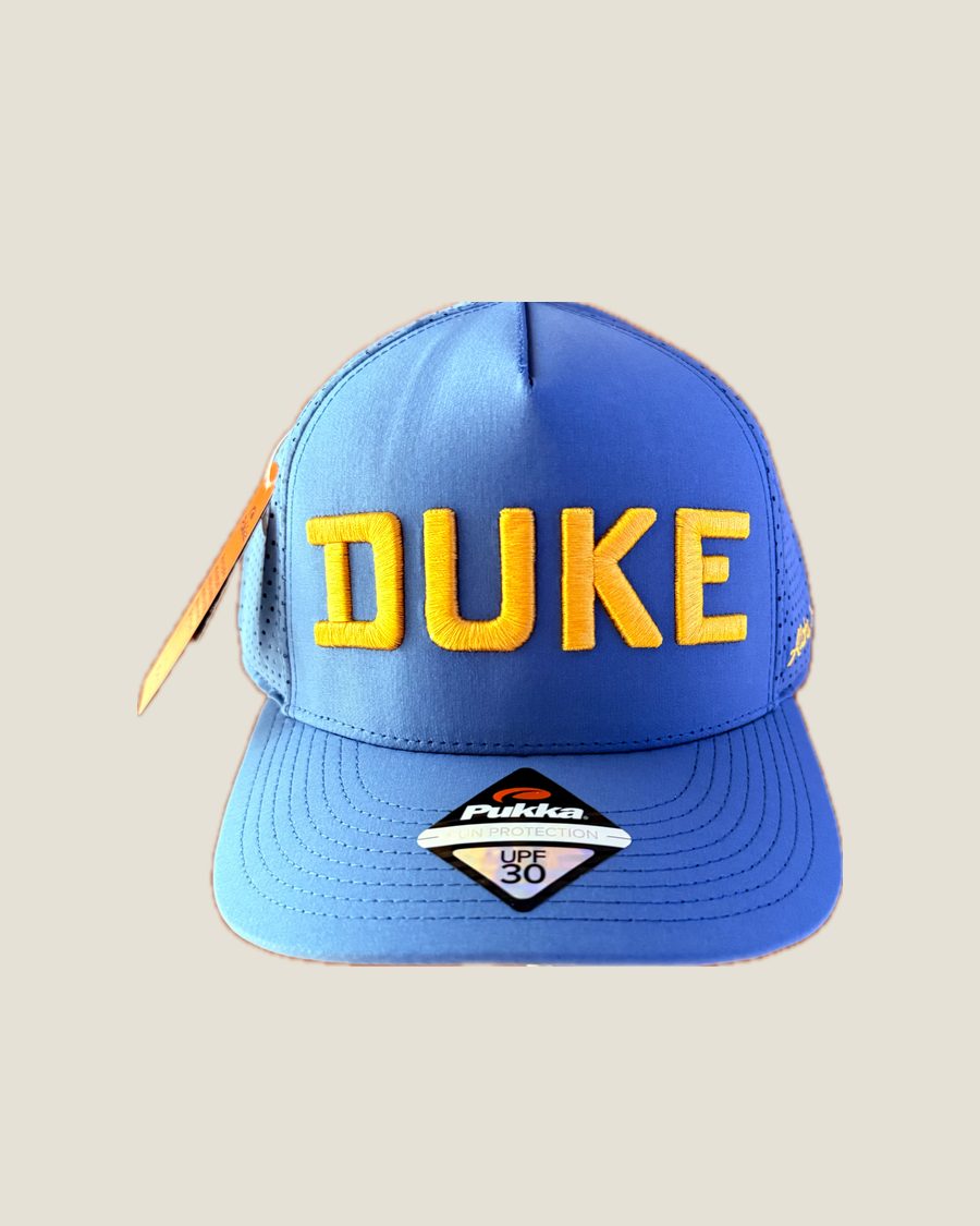 Duke wordmark cap, Pukka · Gold on blue